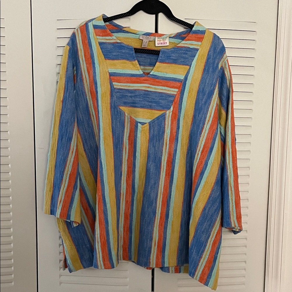 LOGO by Lori Goldstein Beach to Street Striped Pullover